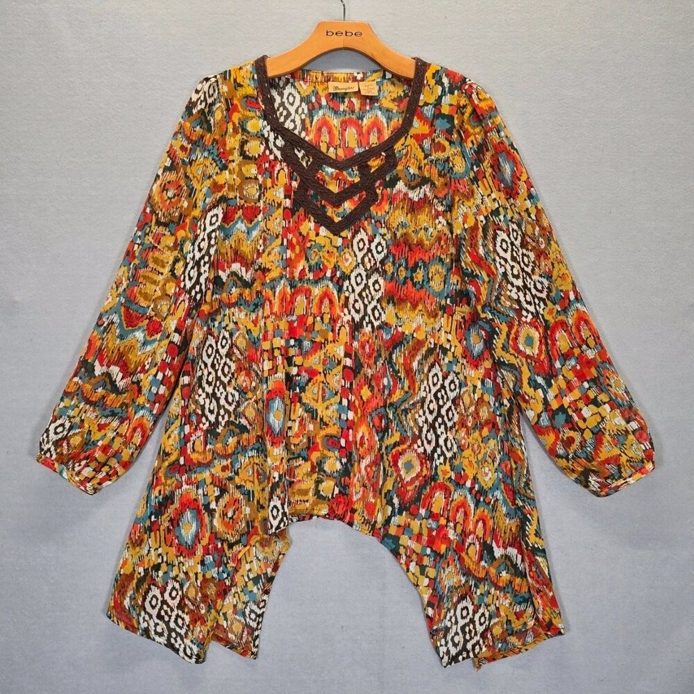 Wrangler Womens Western Tunic Sz S Abstract Print Colorful Lace Indie Boho